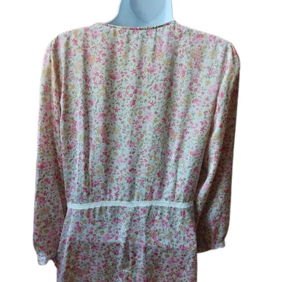 ZARA Romantic Long Sleeve Pink and White Floral Dress Size Small - Picture 7 of 11